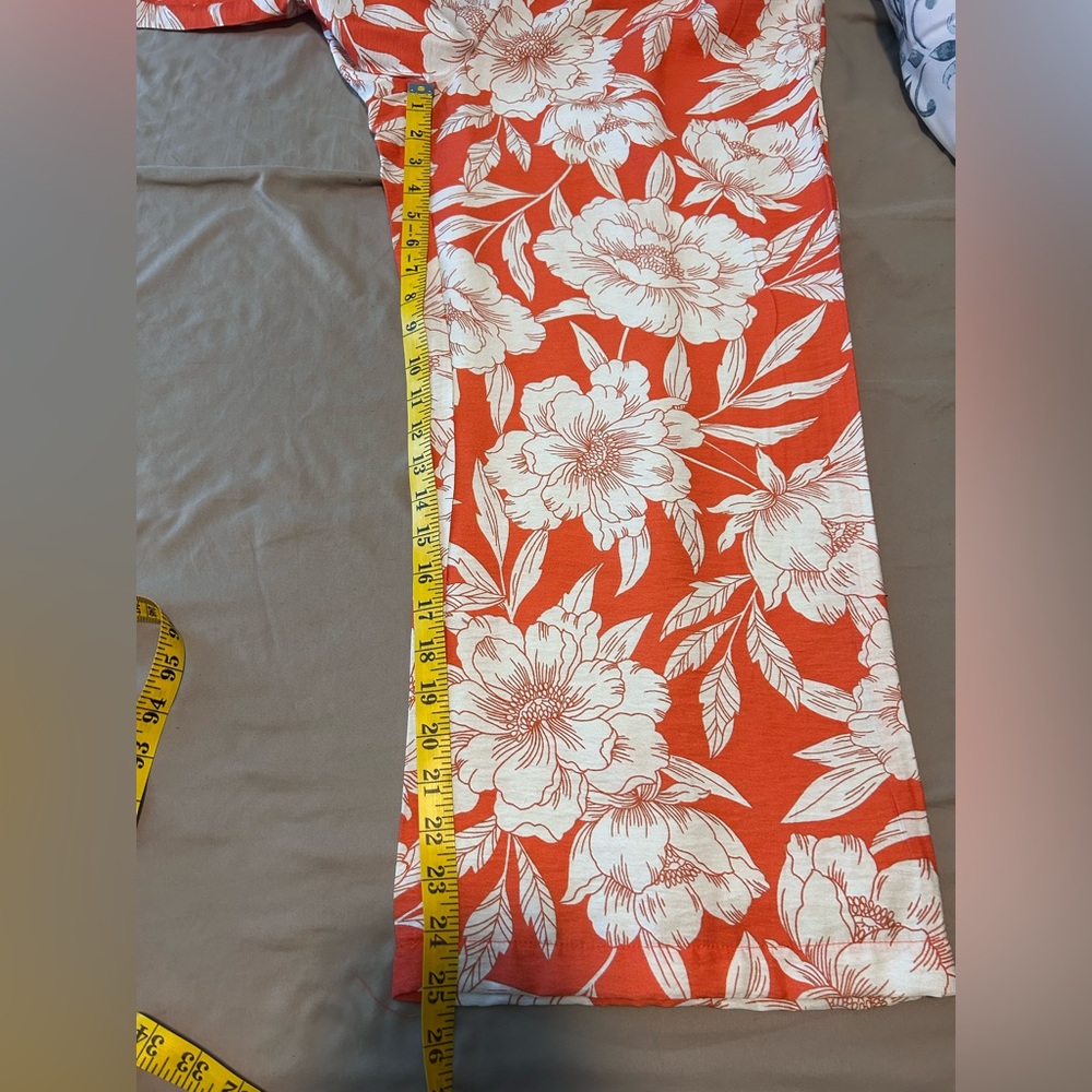 NWT Bettina Star Wide Leg Crop Hawaiian Pants Hot Coral/White Size L Tropical - Picture 10 of 11